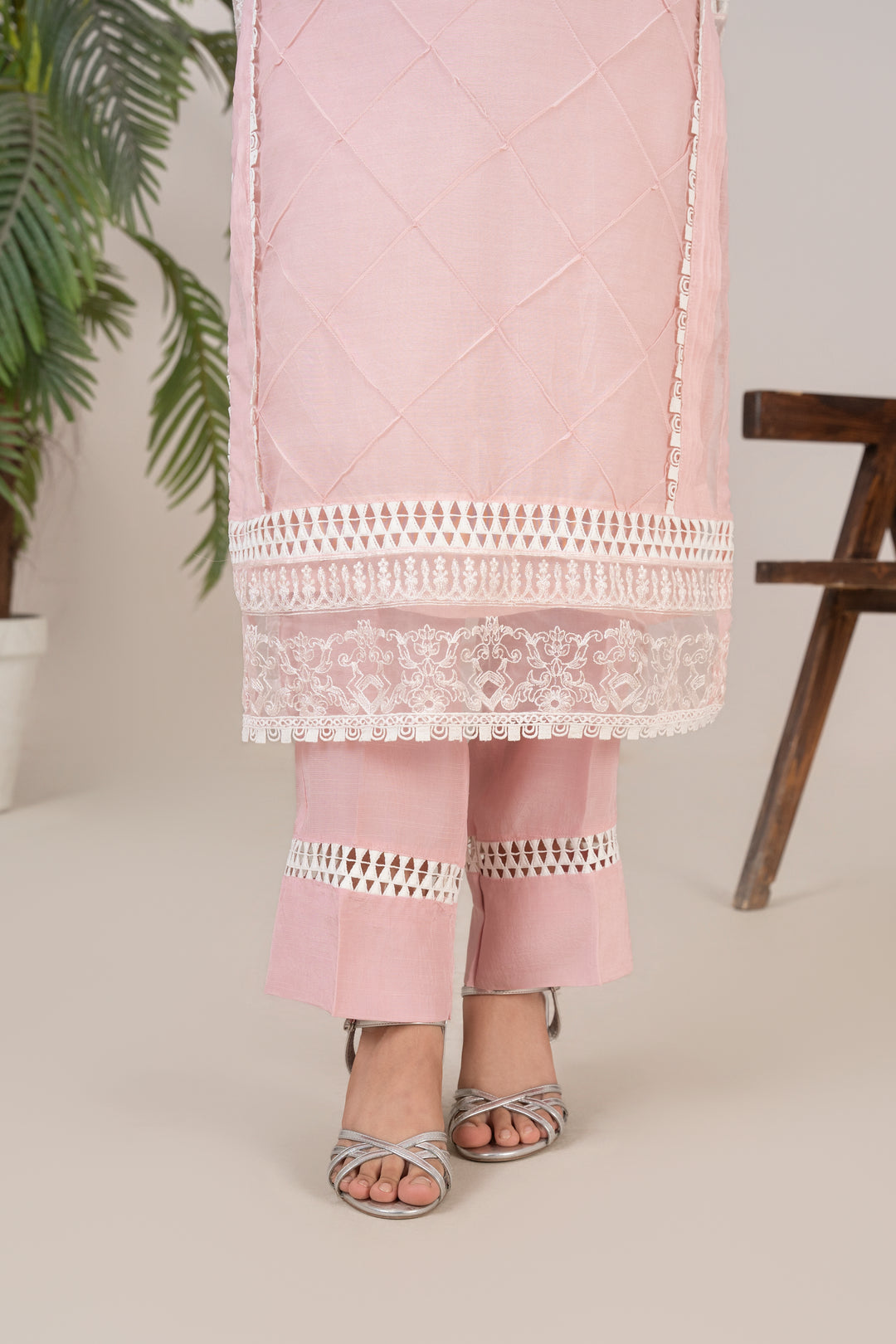 Laleen - Husna Cotton Silk Suit For Women - Baby Pink - 3 Piece