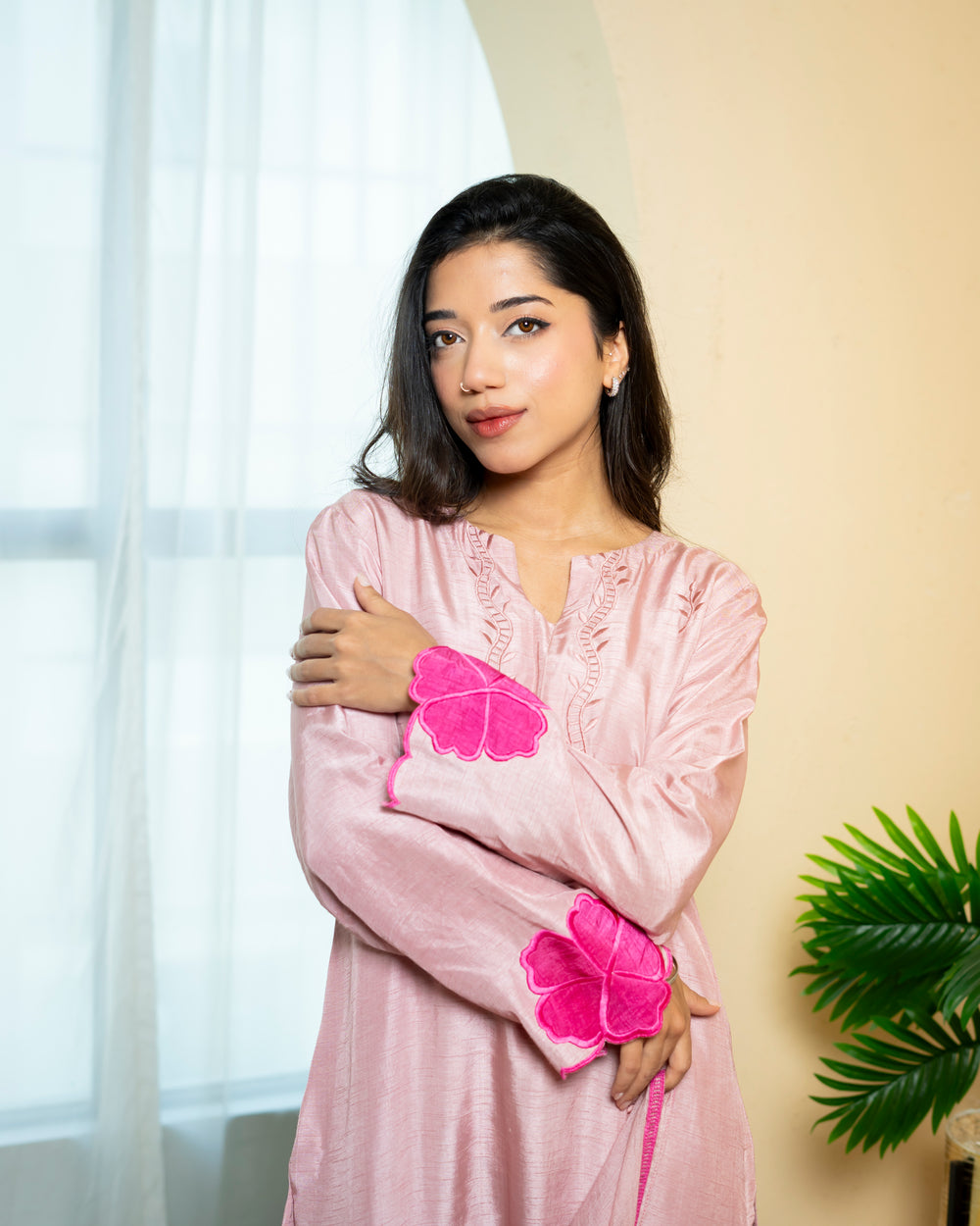 Urooj Atelier - Raw Silk Suit For Women - Blush Pink - 3 Piece - Studio by TCS