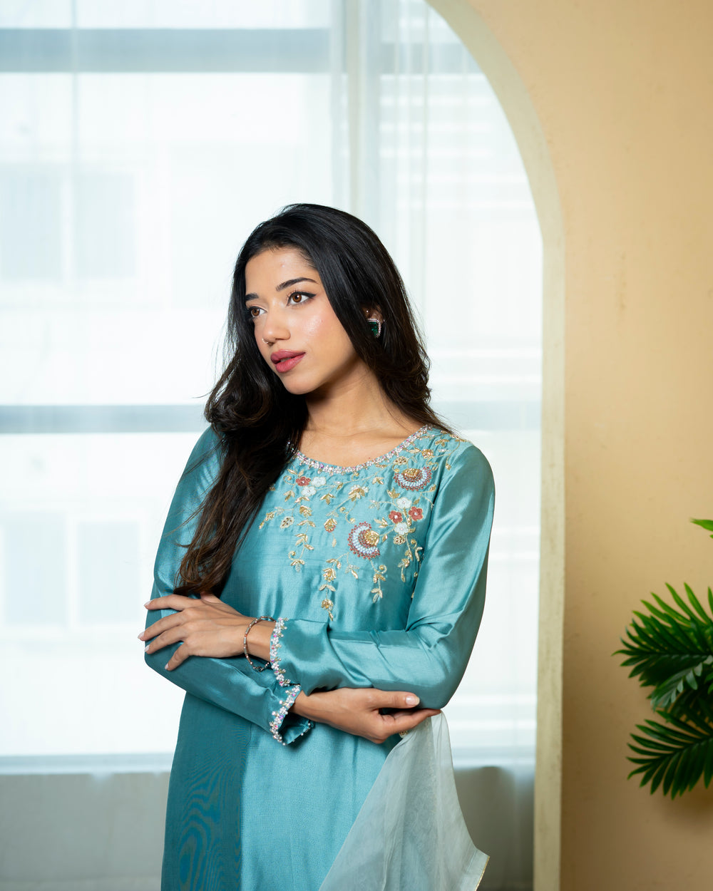 Urooj Atelier - Sheesha Silk Suit For Women - Sea Green - 3 Piece - Studio by TCS