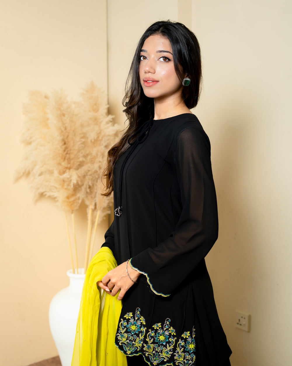 Urooj Atelier - Georgette Chiffon Suit For Women - Black - 3 Piece - Studio by TCS