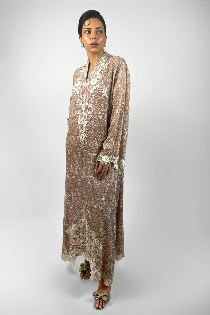 Maheen Khan - FLORA CHANTILLY DUPATTA - Silk Chiffon - Tea Pink - 1 Piece