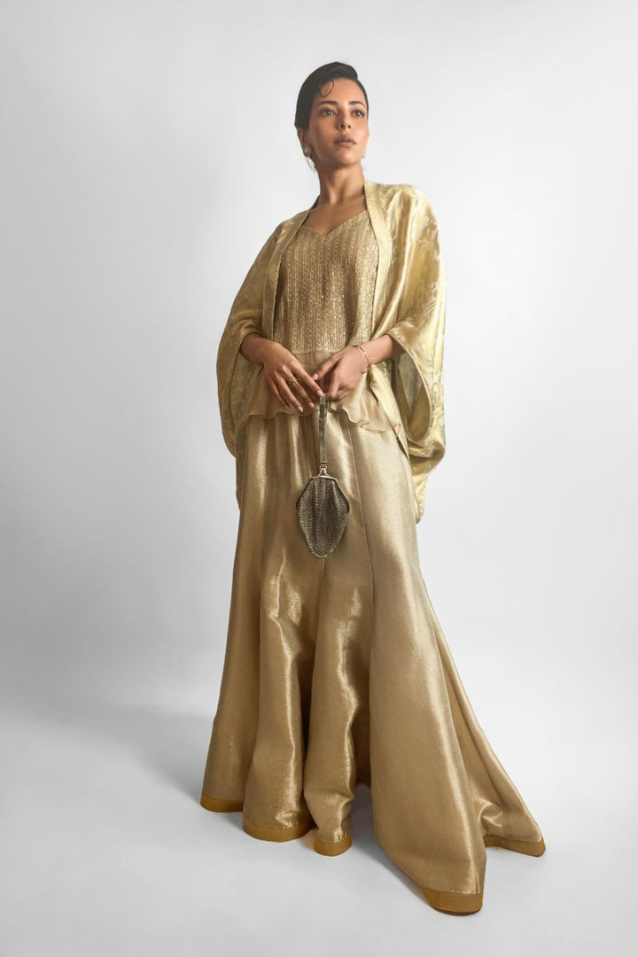 Maheen Khan - CELESTE CAMI TOP - Embroidered Chiffon - Beige Gold - 1 Piece