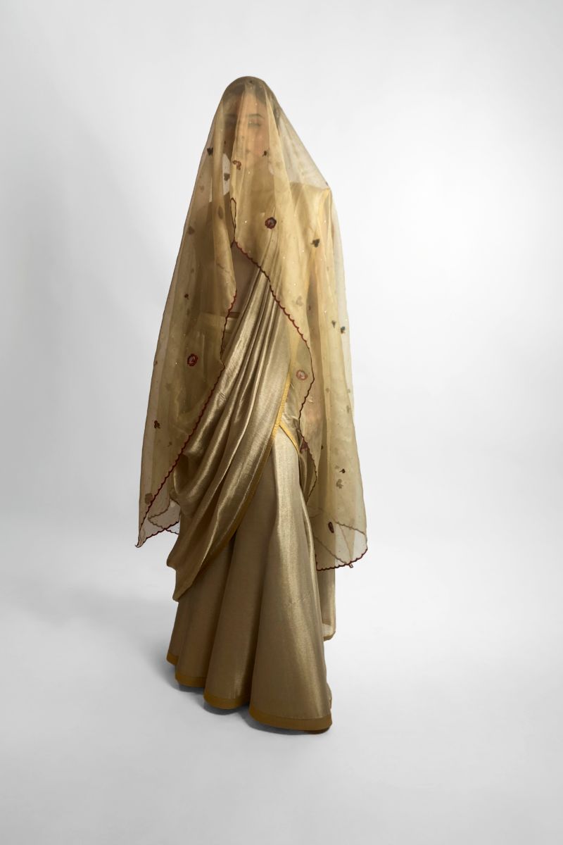 Maheen Khan - NAIRA DUPATTA - Silk Net - Gold Maroon - 1 Piece