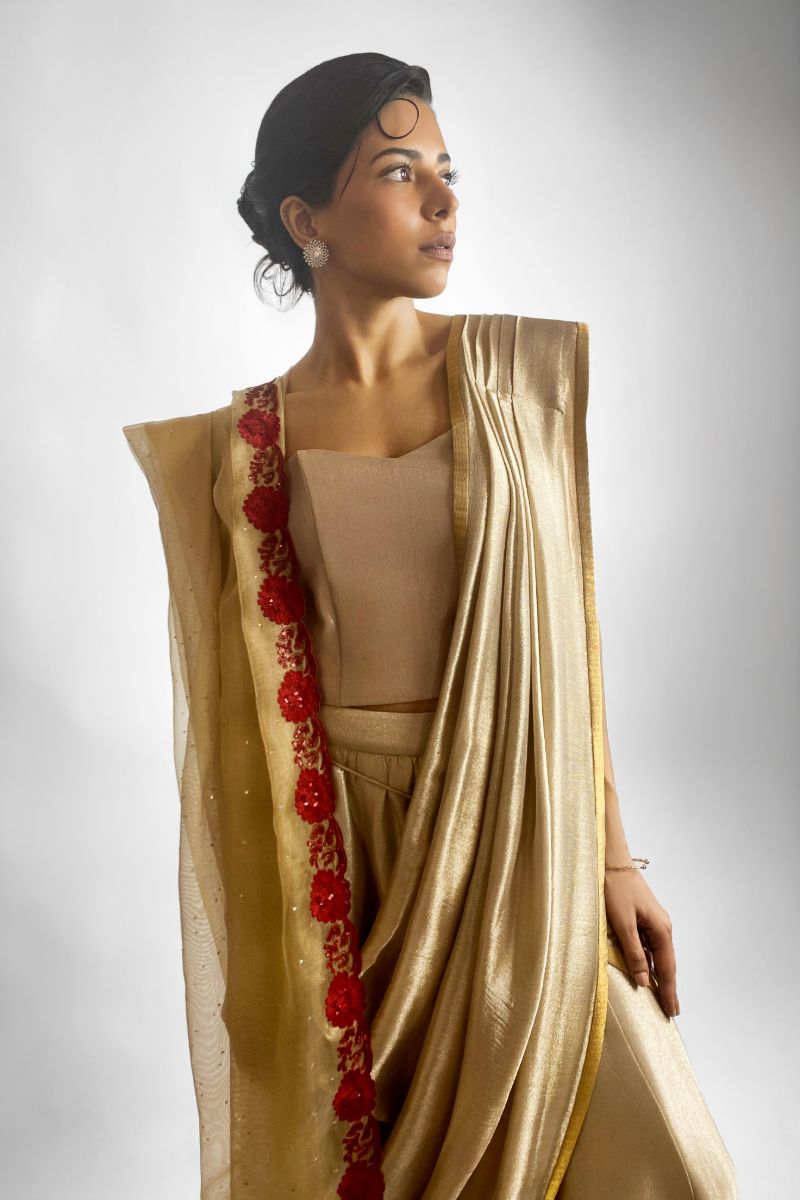 Maheen Khan - SITARA DUPATTA - Silk Net - Gold Maroon - 1 Piece