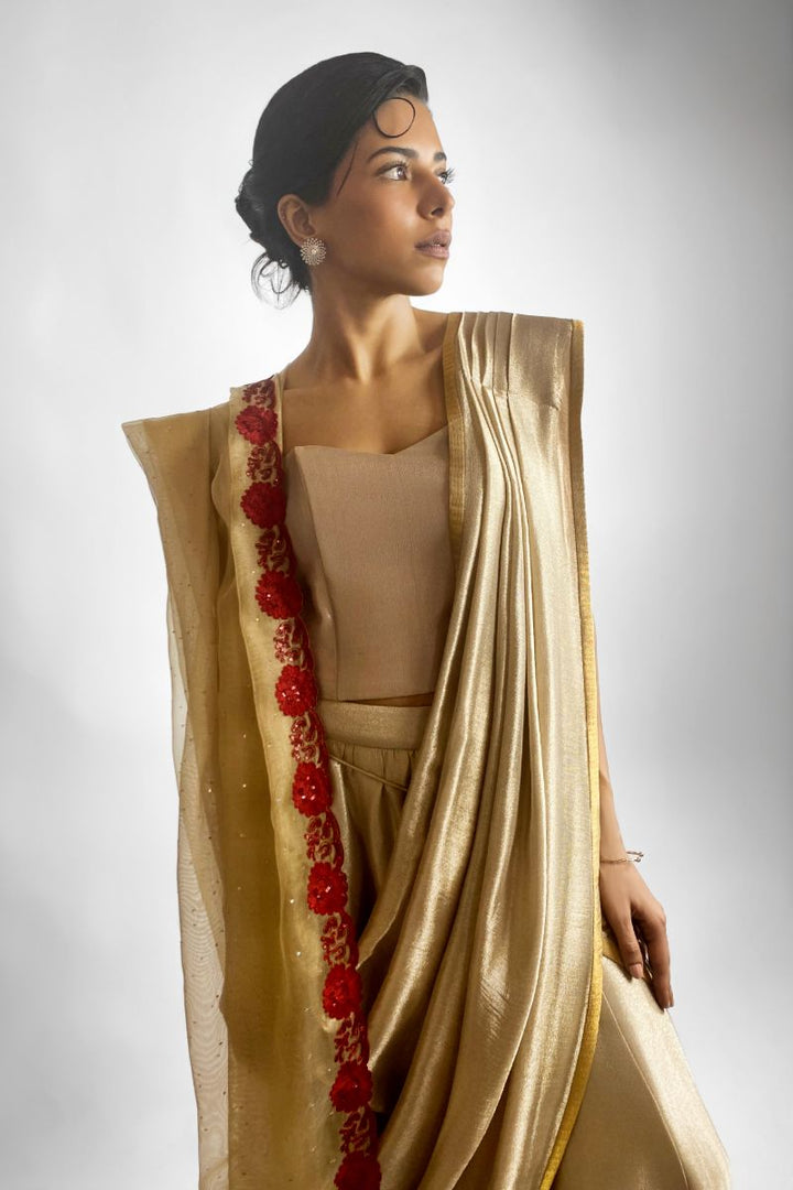 Maheen Khan - SITARA DUPATTA - Silk Net - Gold Maroon - 1 Piece