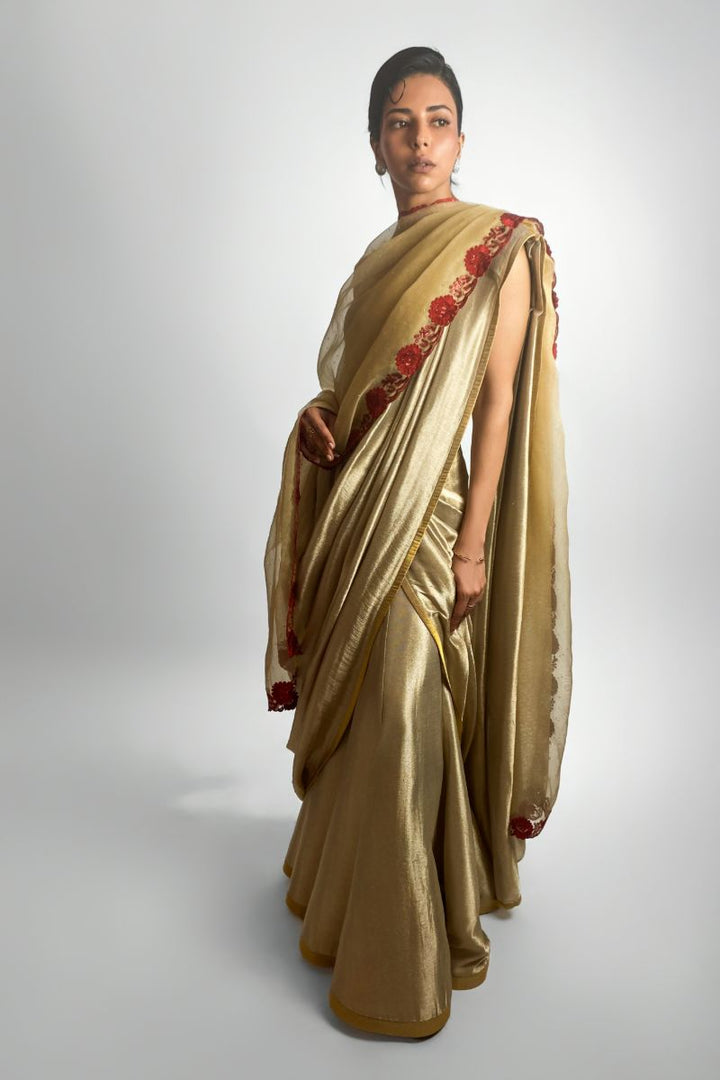 Maheen Khan - SEREINE SARI - Mysori Silk - Gold Silver - 1 Piece