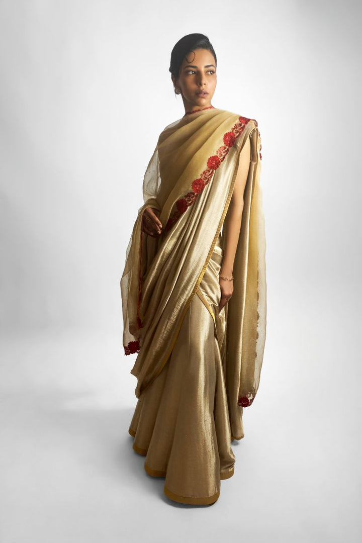 Maheen Khan - SITARA DUPATTA - Silk Net - Gold Maroon - 1 Piece