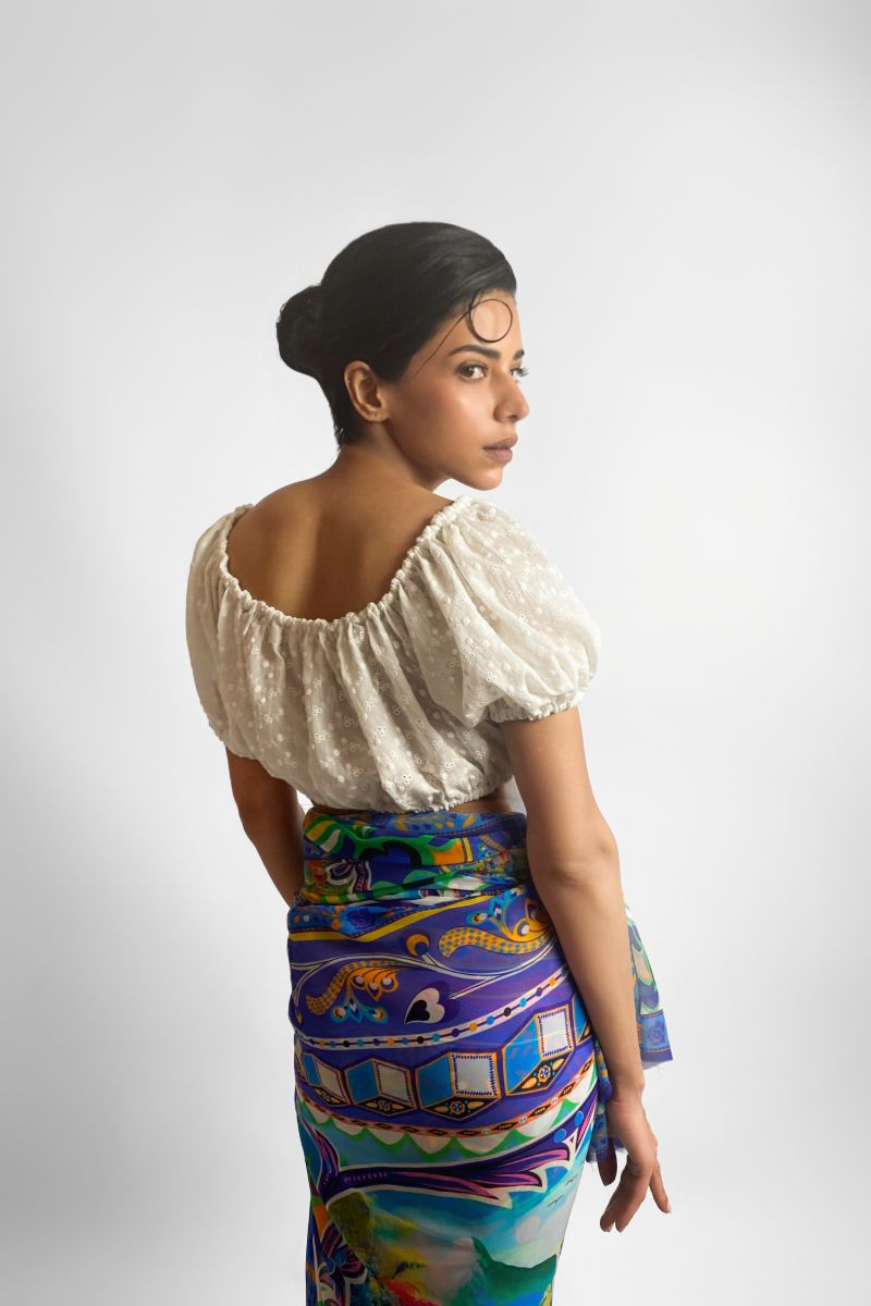 Maheen Khan - WHITE EMBROIDERED BLOUSE - Cotton - Off White - 1 Piece