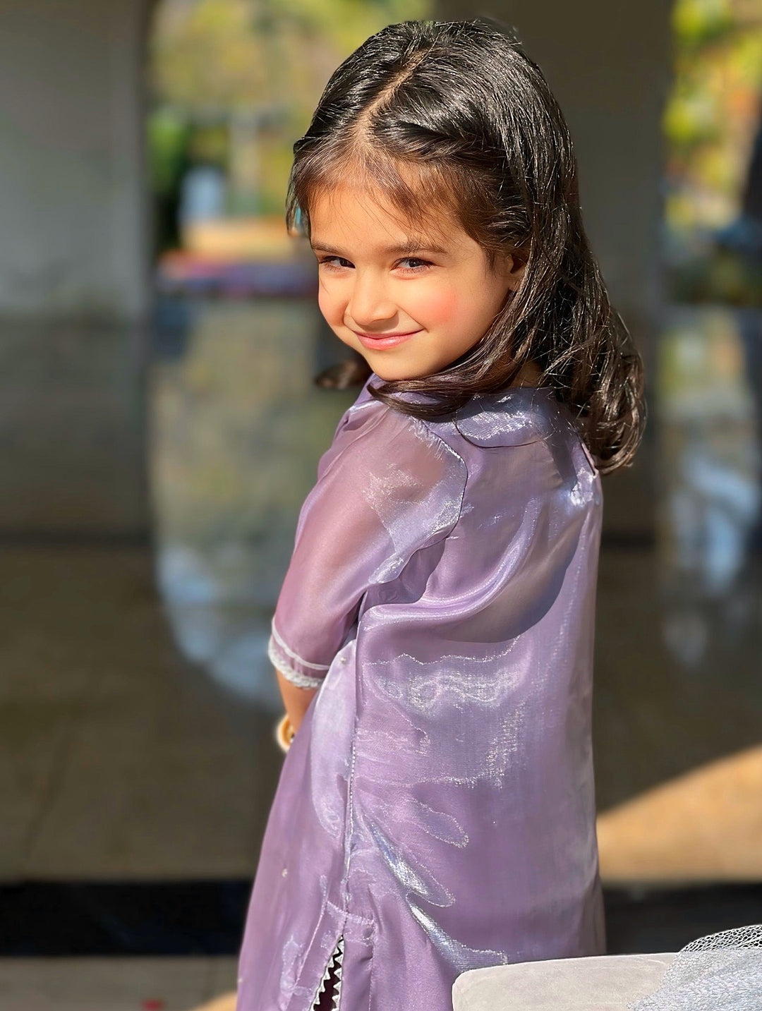 Mom4Little - Lavendar Lava Silk and Net Suit For Girl - 3 Piece