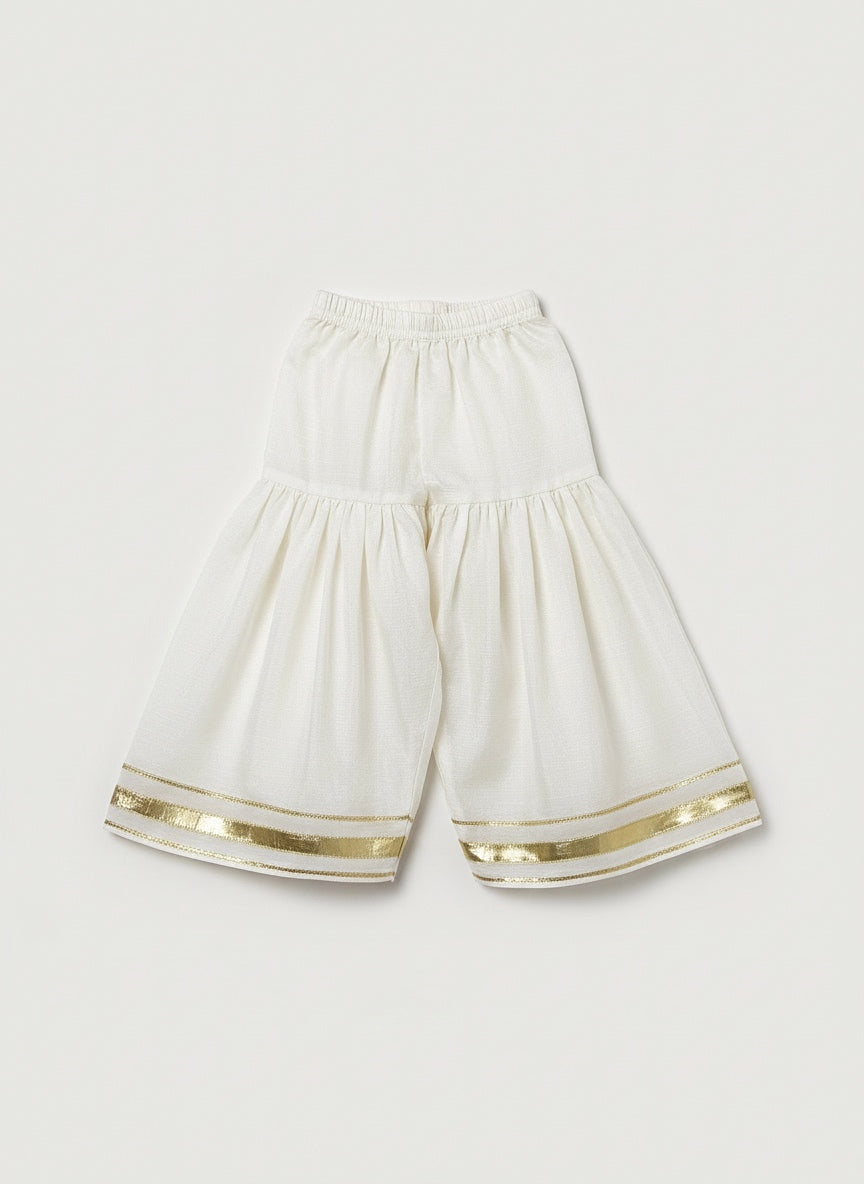 Mom4Little - Organza Floral Gharara For Girl - White - 3 Piece