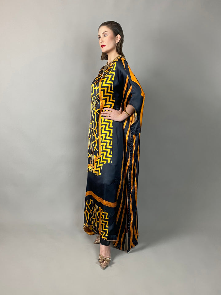 Maheen Khan - Rose Scarf Kaftan - BLACK GOLD - Blended Silk - 1 Piece