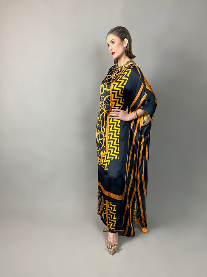 Maheen Khan - Rose Scarf Kaftan - BLACK GOLD - Blended Silk - 1 Piece