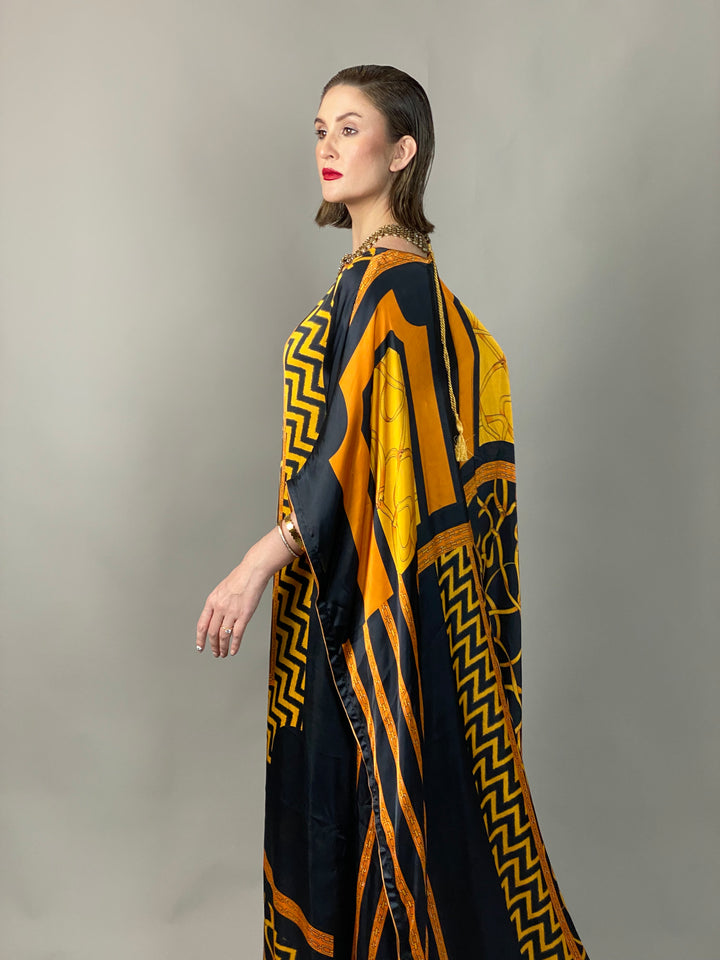 Maheen Khan - Rose Scarf Kaftan - BLACK GOLD - Blended Silk - 1 Piece