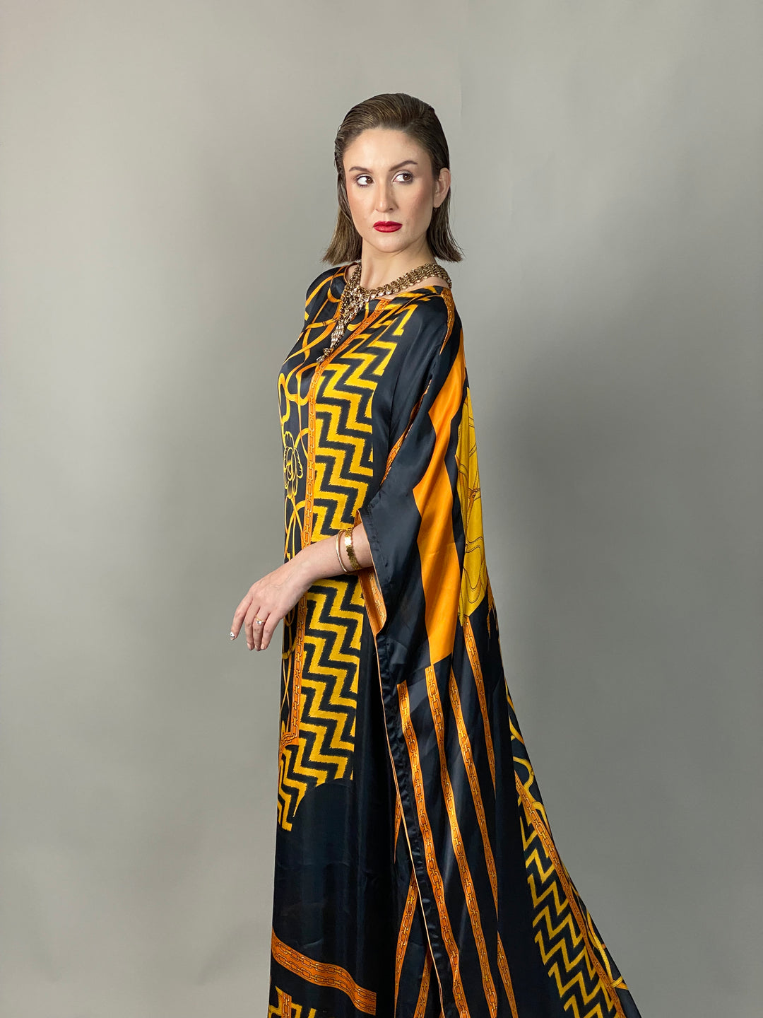 Maheen Khan - Rose Scarf Kaftan - BLACK GOLD - Blended Silk - 1 Piece