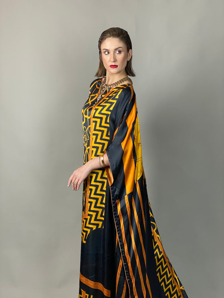 Maheen Khan - Rose Scarf Kaftan - BLACK GOLD - Blended Silk - 1 Piece