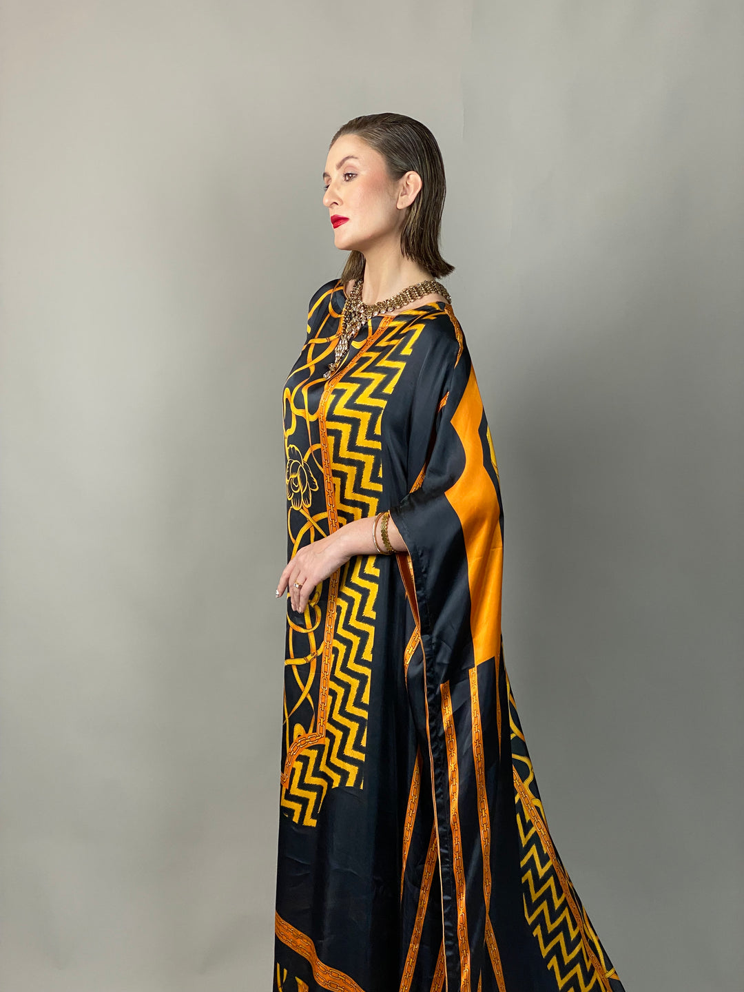 Maheen Khan - Rose Scarf Kaftan - BLACK GOLD - Blended Silk - 1 Piece