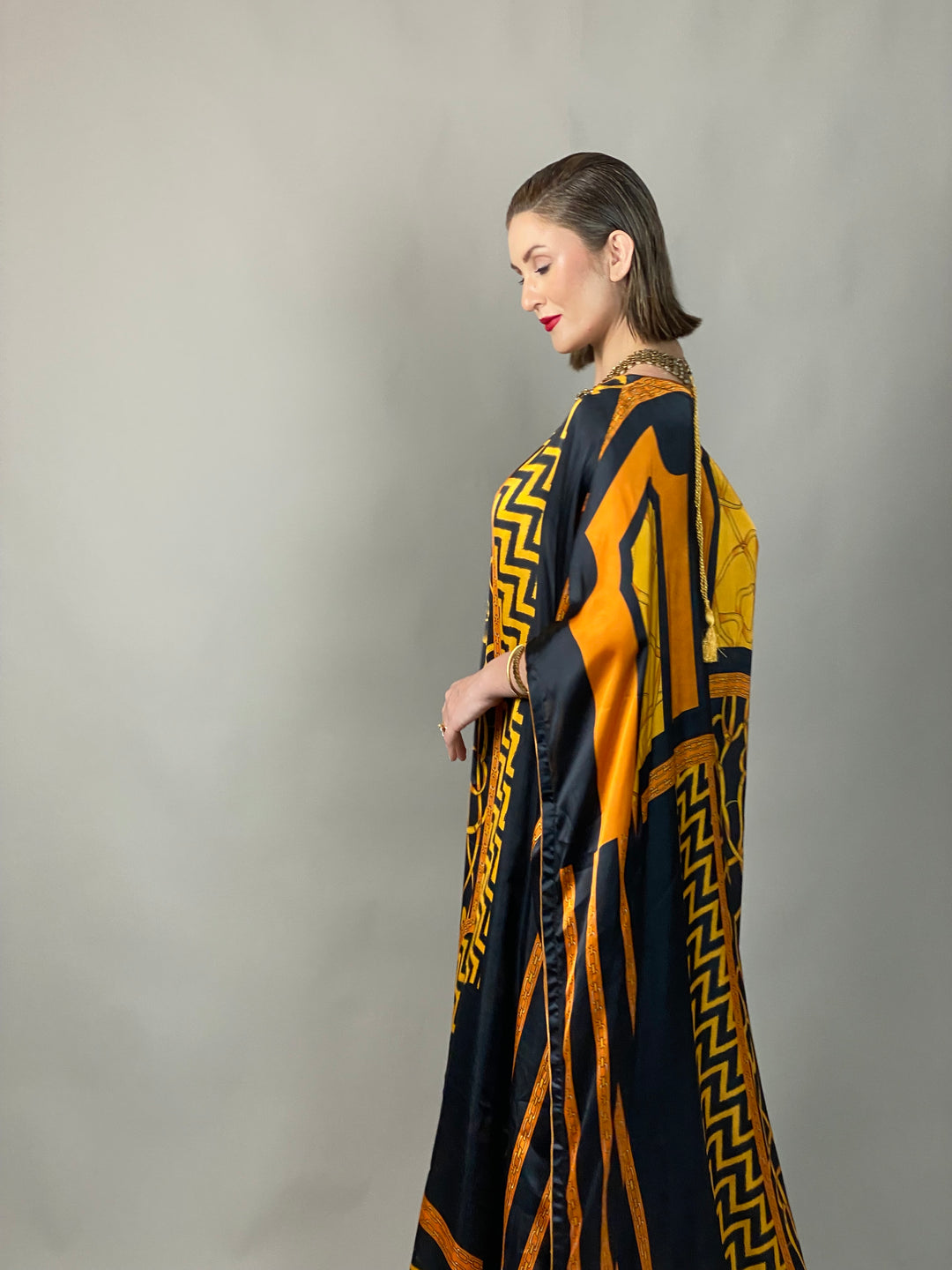 Maheen Khan - Rose Scarf Kaftan - BLACK GOLD - Blended Silk - 1 Piece