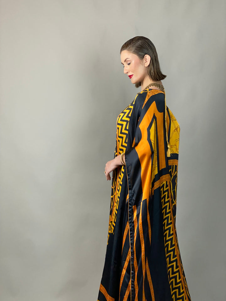 Maheen Khan - Rose Scarf Kaftan - BLACK GOLD - Blended Silk - 1 Piece
