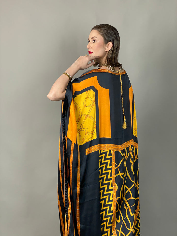 Maheen Khan - Rose Scarf Kaftan - BLACK GOLD - Blended Silk - 1 Piece