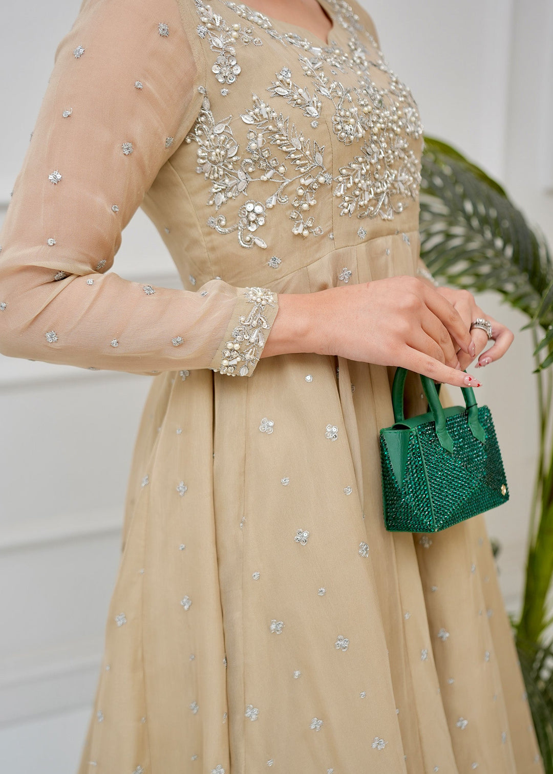 Allure By Ih - Oat Jacquard Lehenga For Women - Champagne - 3 Piece