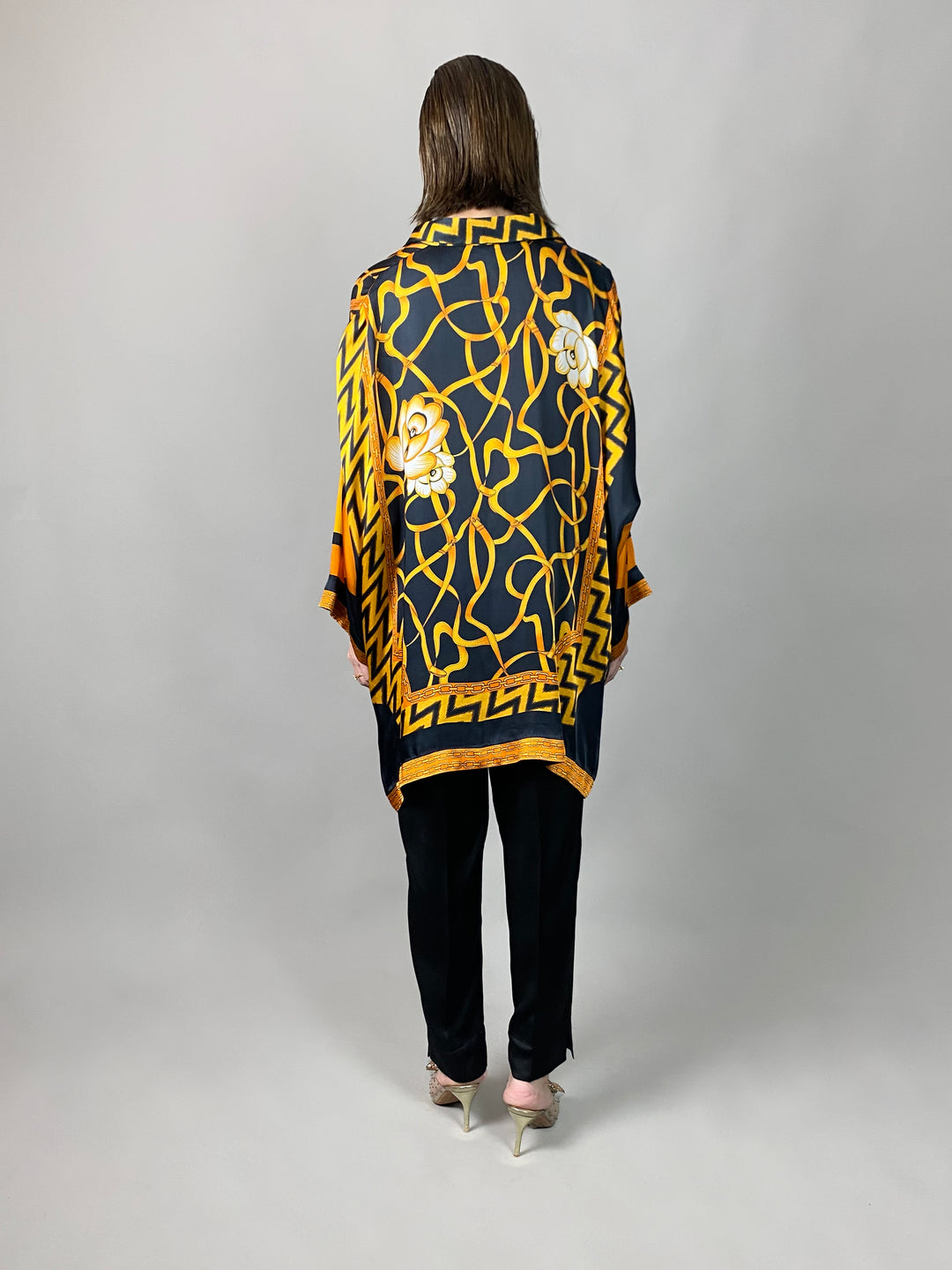 Maheen Khan - Rose Black Scarf Baggy Shirt - BLACK GOLD - Blended Silk - 1 Piece