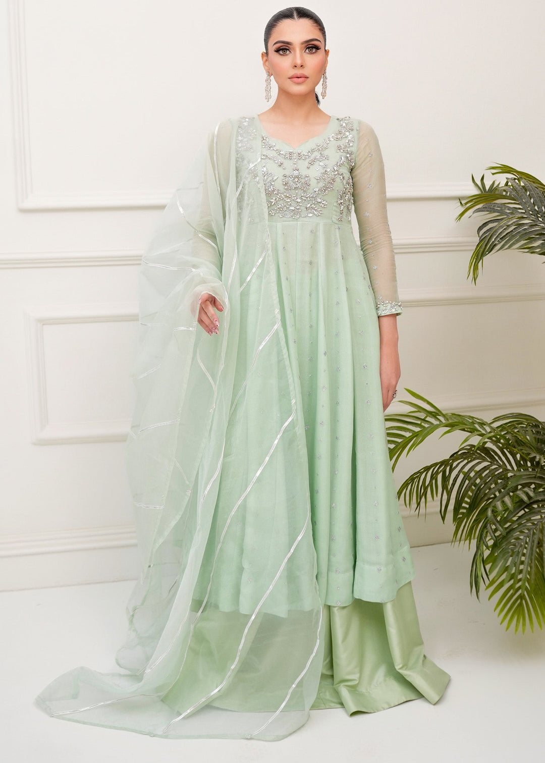 Allure By Ih - Matcha Jacquard Lehenga For Women - Mint - 3 Piece