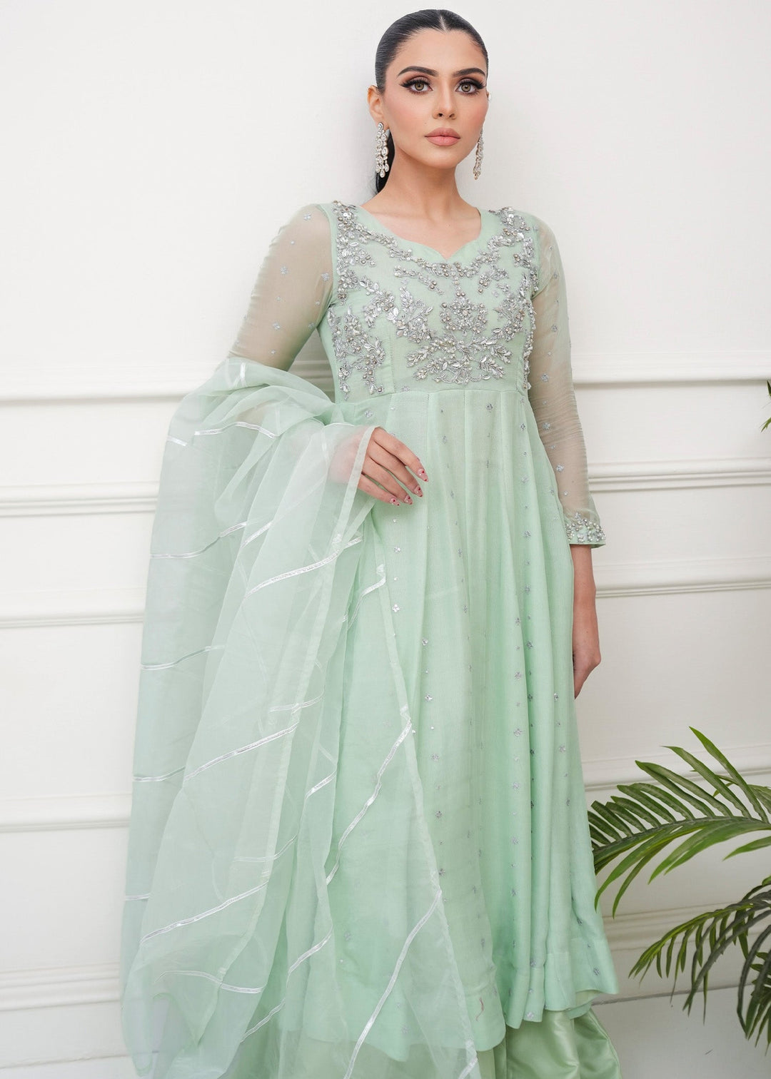 Allure By Ih - Matcha Jacquard Lehenga For Women - Mint - 3 Piece