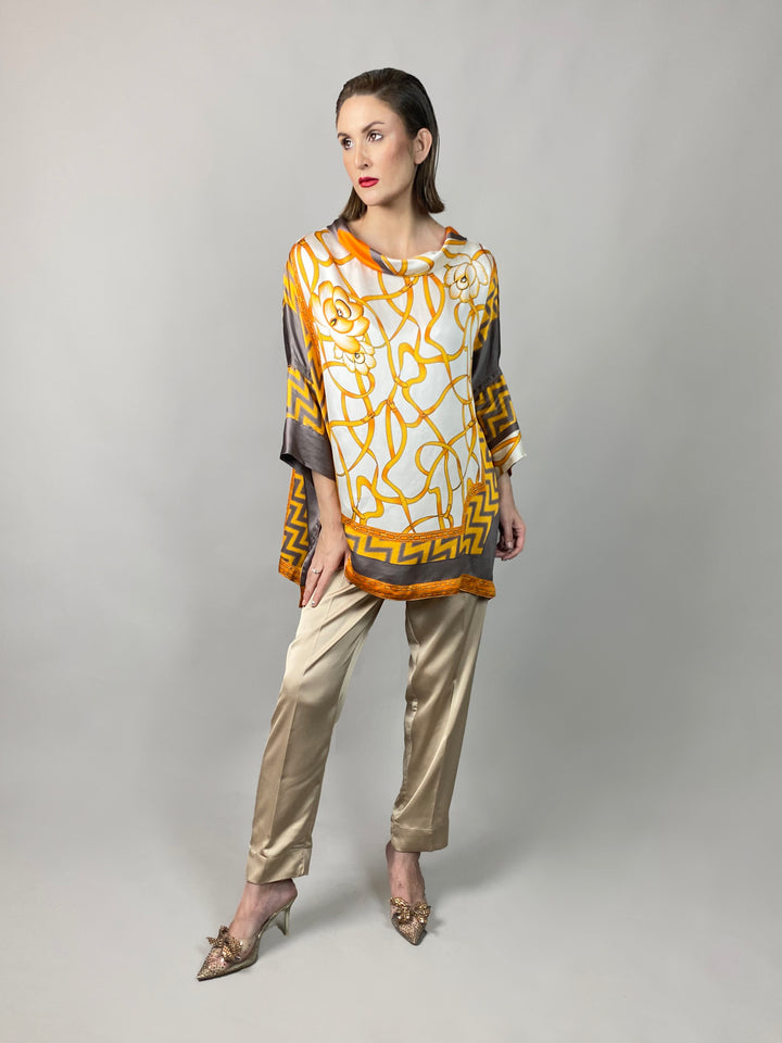Maheen Khan - Rose Grey/Gold Tunic - GREY GOLD - Blended Silk - 1 Piece
