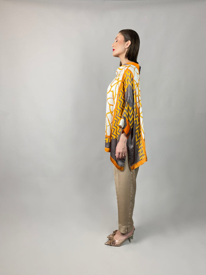 Maheen Khan - Rose Grey/Gold Tunic - GREY GOLD - Blended Silk - 1 Piece