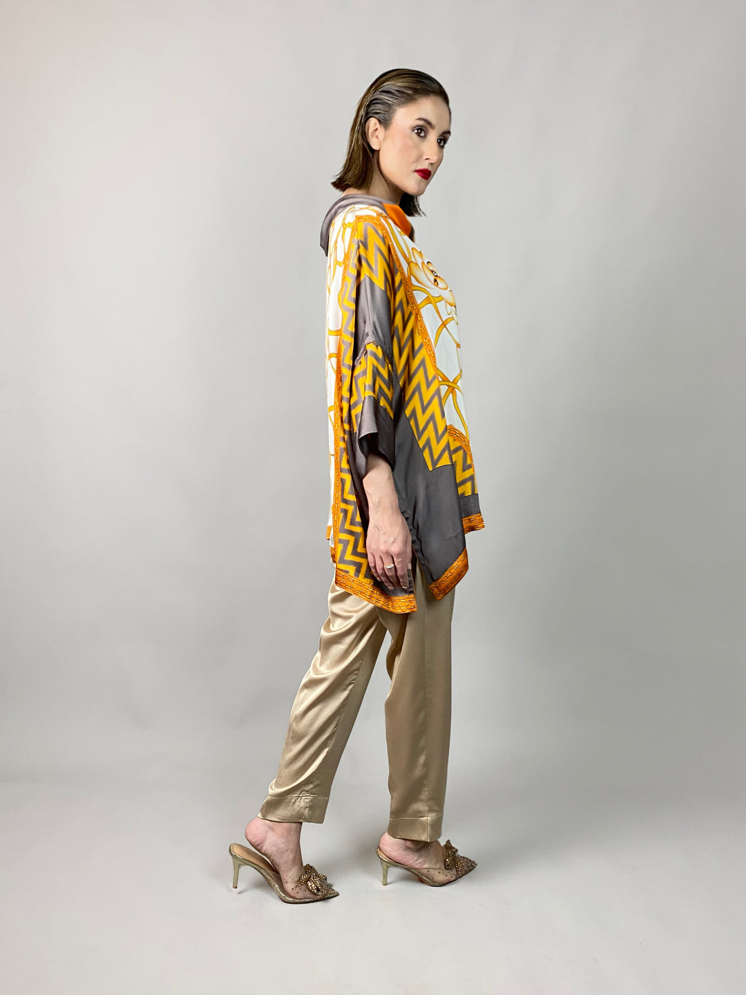 Maheen Khan - Pale Gold Satin Pants - BIEGE - Blended Silk - 1 Piece