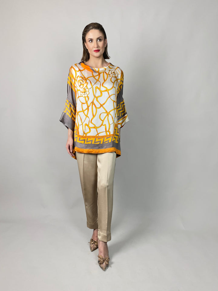 Maheen Khan - Rose Grey/Gold Tunic - GREY GOLD - Blended Silk - 1 Piece