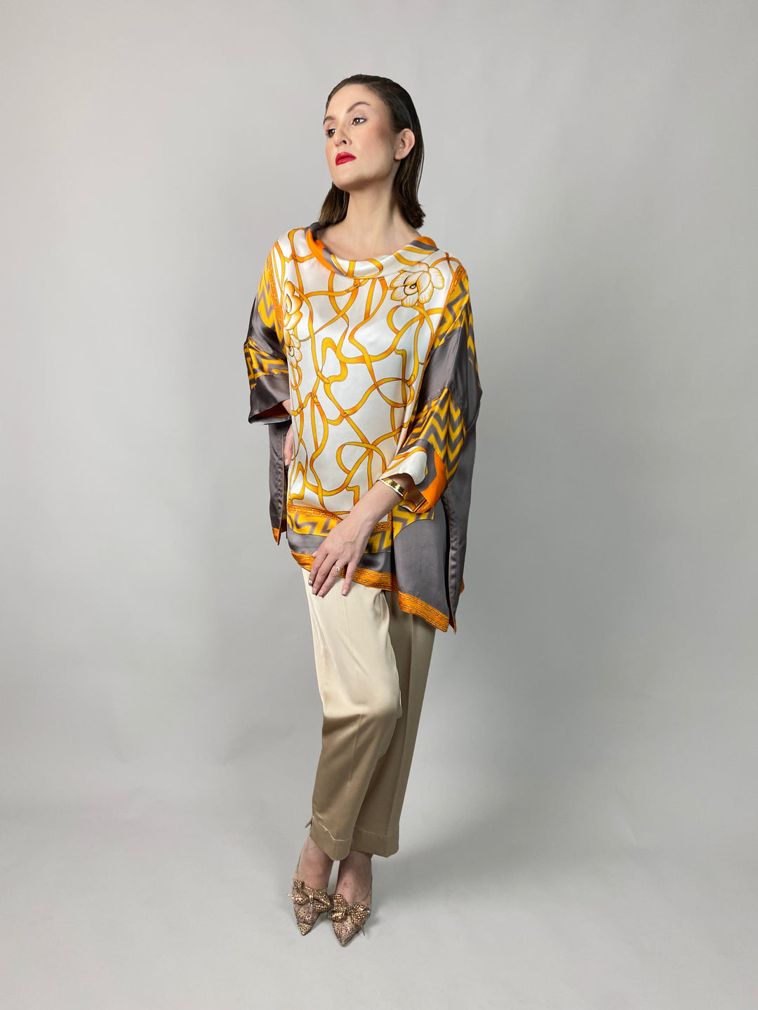 Maheen Khan - Rose Grey/Gold Tunic - GREY GOLD - Blended Silk - 1 Piece