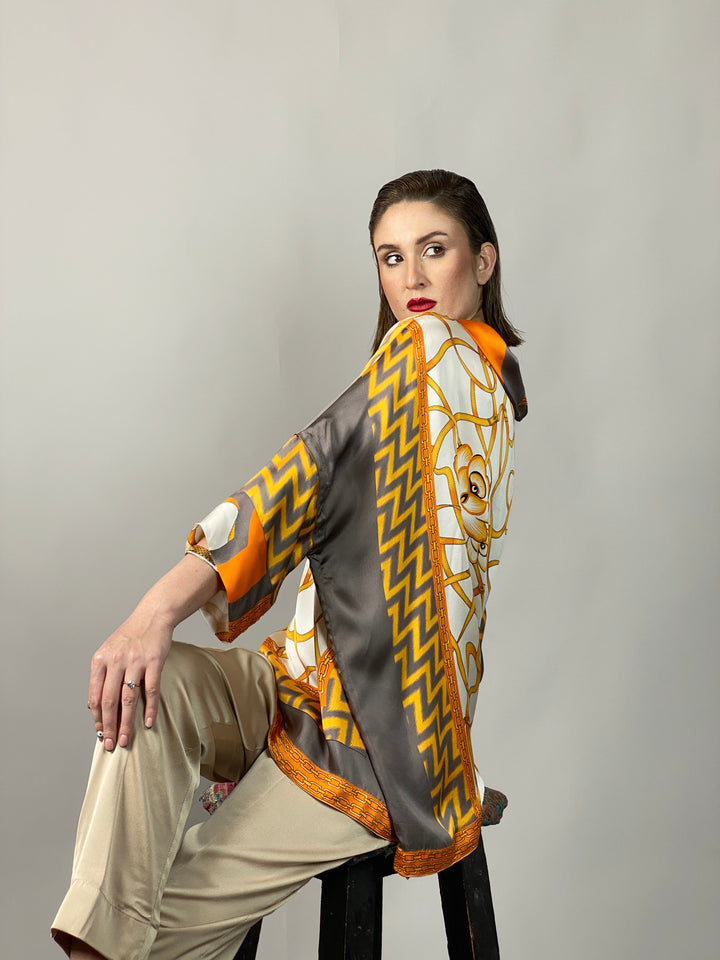 Maheen Khan - Rose Grey/Gold Tunic - GREY GOLD - Blended Silk - 1 Piece