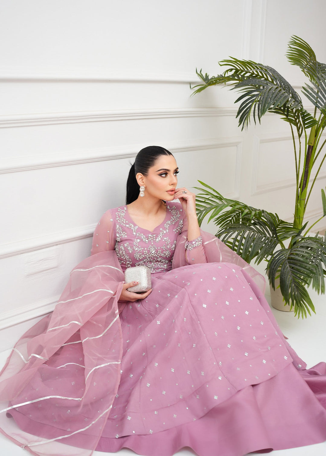 Allure By Ih - Mystic Jacquard Lehenga For Women - Mauve - 3 Piece
