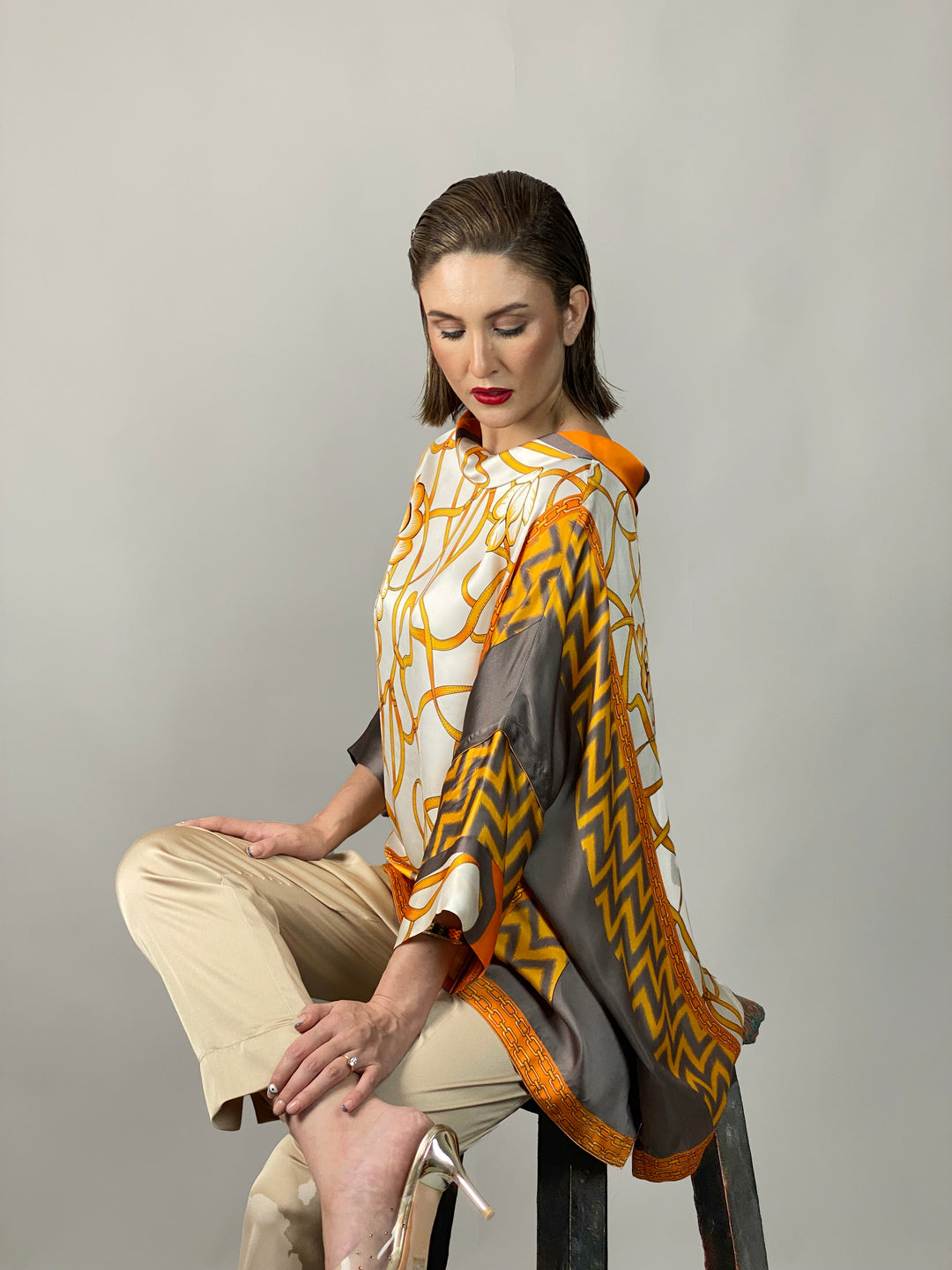 Maheen Khan - Rose Grey/Gold Tunic - GREY GOLD - Blended Silk - 1 Piece