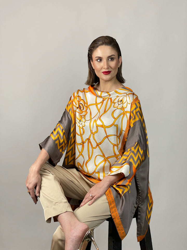 Maheen Khan - Rose Grey/Gold Tunic - GREY GOLD - Blended Silk - 1 Piece