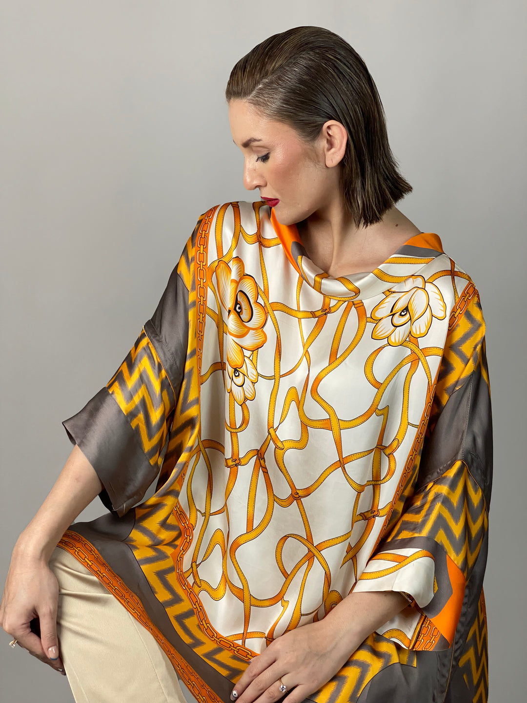 Maheen Khan - Rose Grey/Gold Tunic - GREY GOLD - Blended Silk - 1 Piece