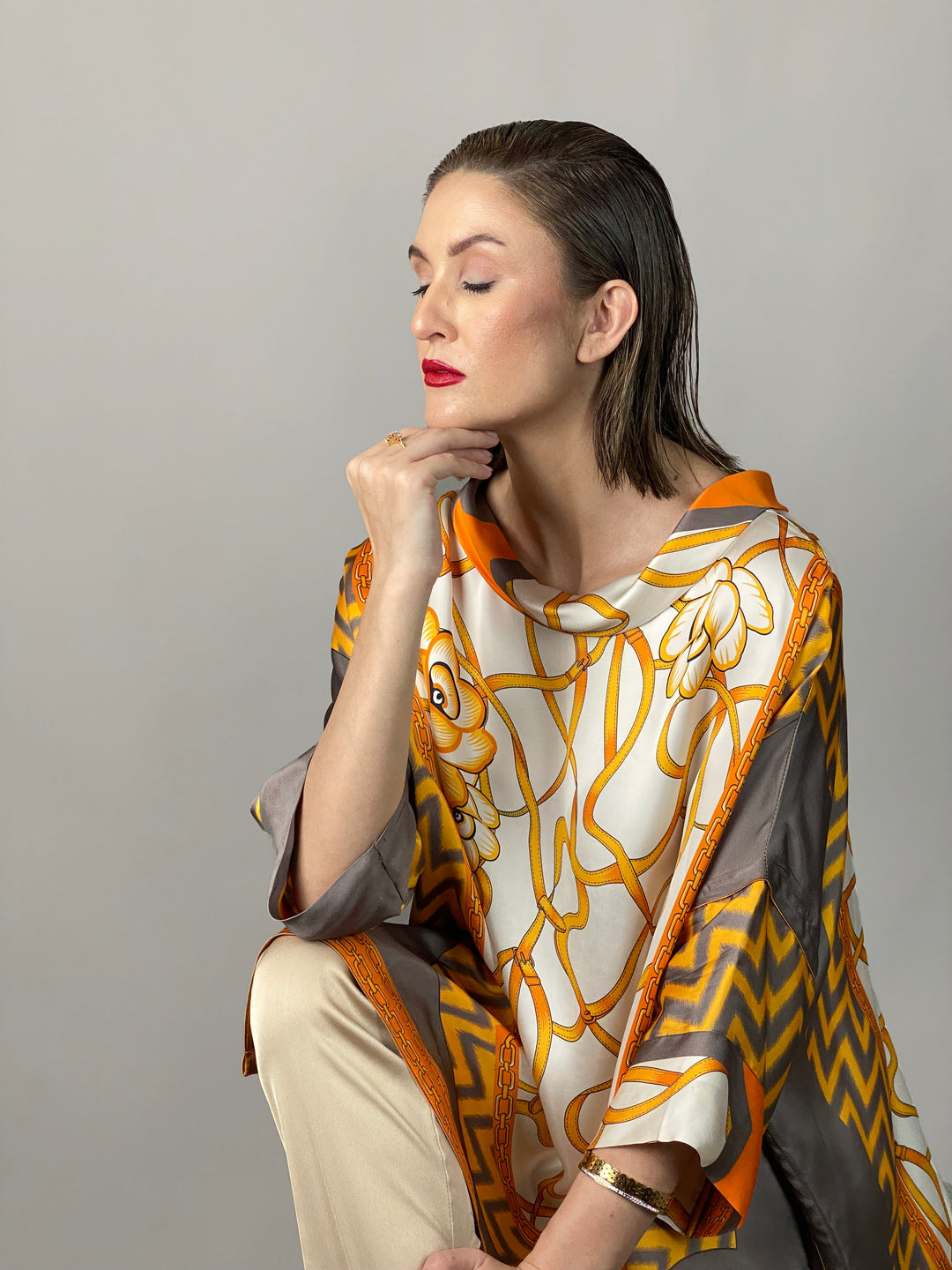 Maheen Khan - Rose Grey/Gold Tunic - GREY GOLD - Blended Silk - 1 Piece