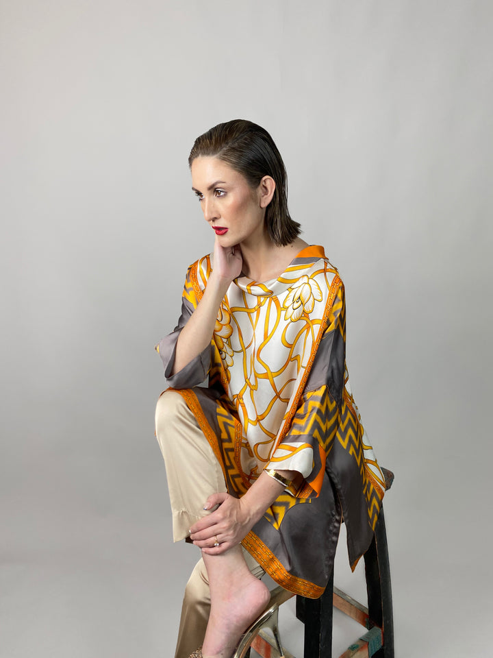 Maheen Khan - Rose Grey/Gold Tunic - GREY GOLD - Blended Silk - 1 Piece