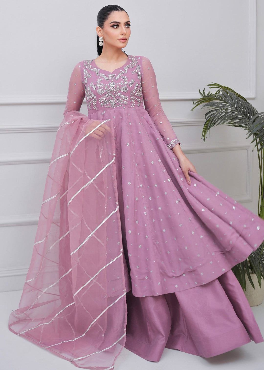 Allure By Ih - Mystic Jacquard Lehenga For Women - Mauve - 3 Piece