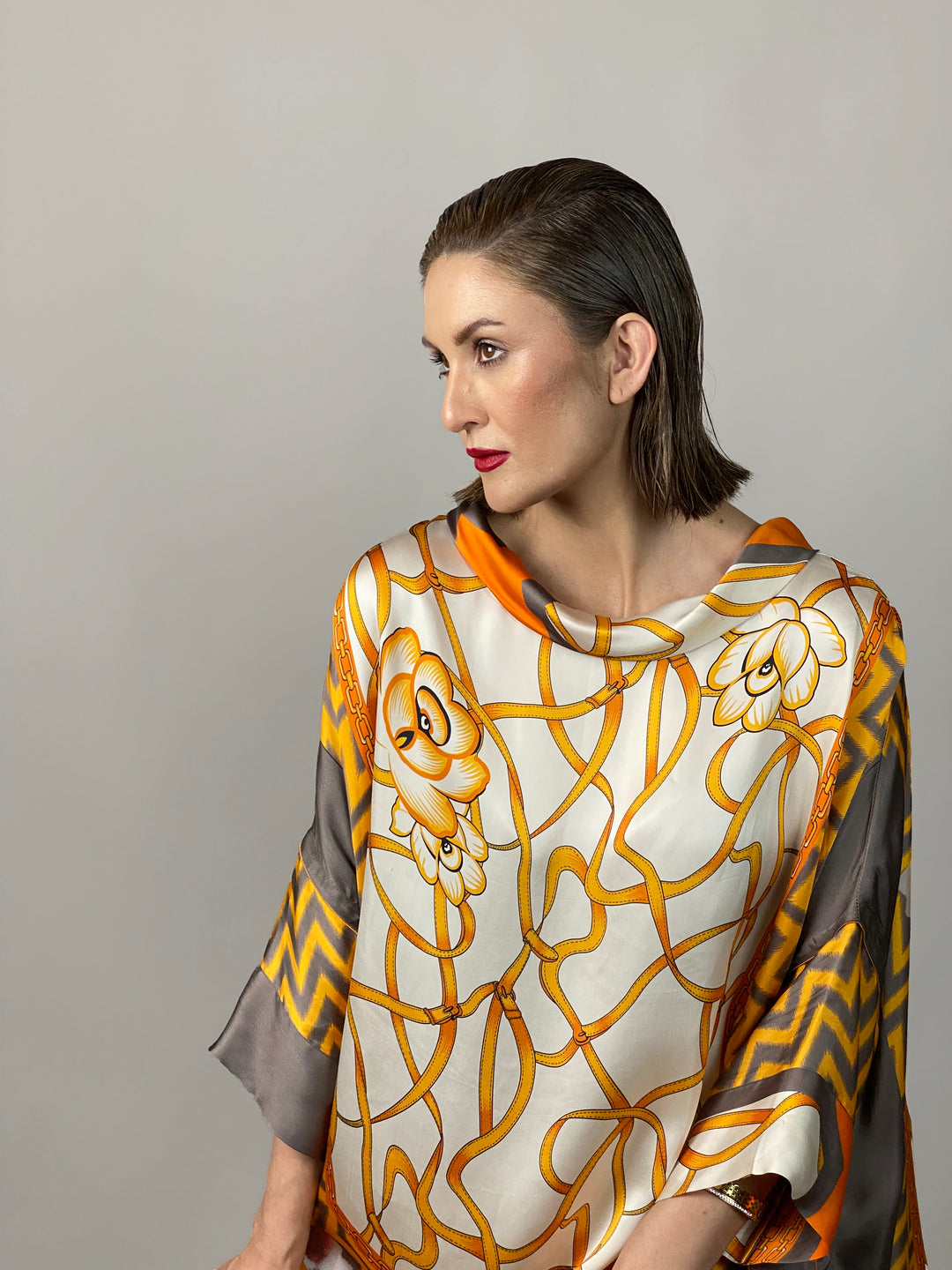 Maheen Khan - Rose Grey/Gold Tunic - GREY GOLD - Blended Silk - 1 Piece