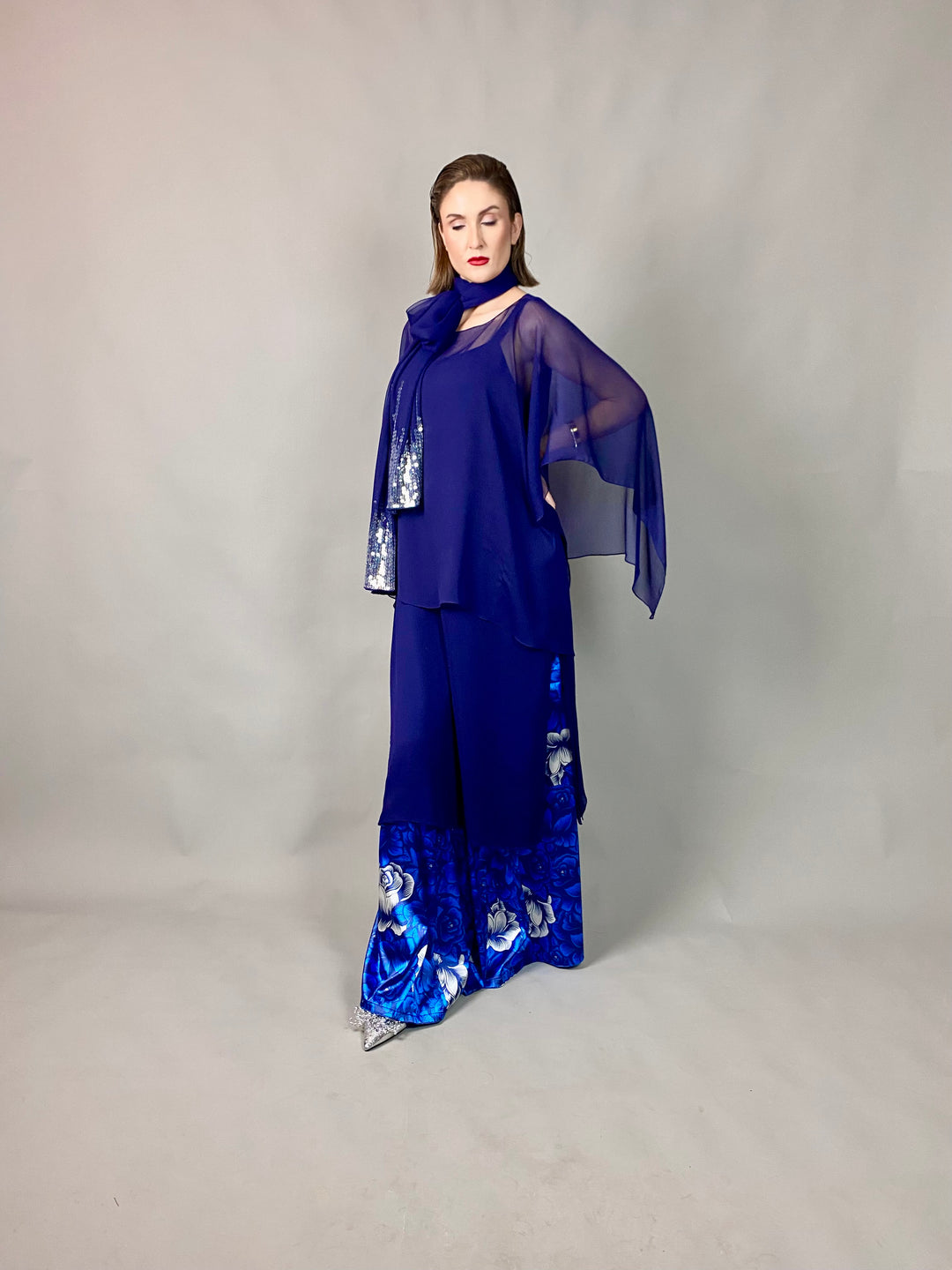 Maheen Khan - Midnight Symphony - NAVY - Blended Chiffon + Satin Silk - 3 Piece
