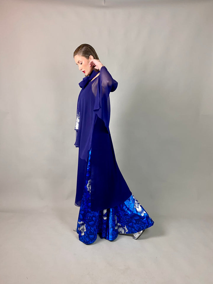 Maheen Khan - Midnight Symphony - NAVY - Blended Chiffon + Satin Silk - 3 Piece