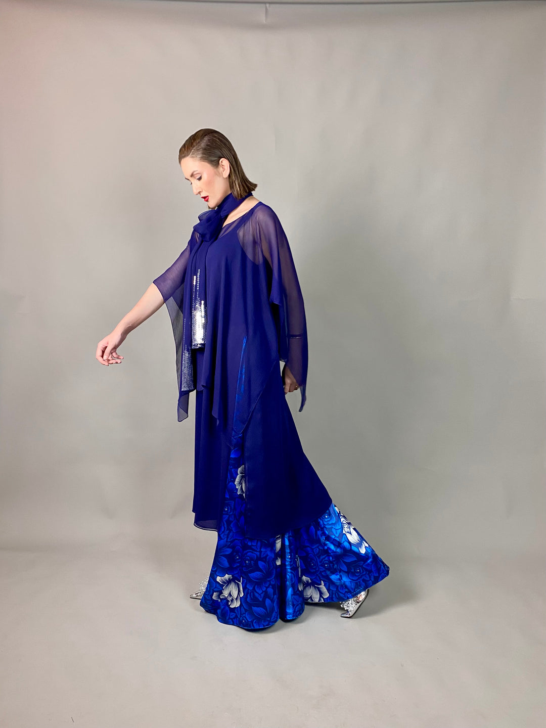 Maheen Khan - Midnight Symphony - NAVY - Blended Chiffon + Satin Silk - 3 Piece