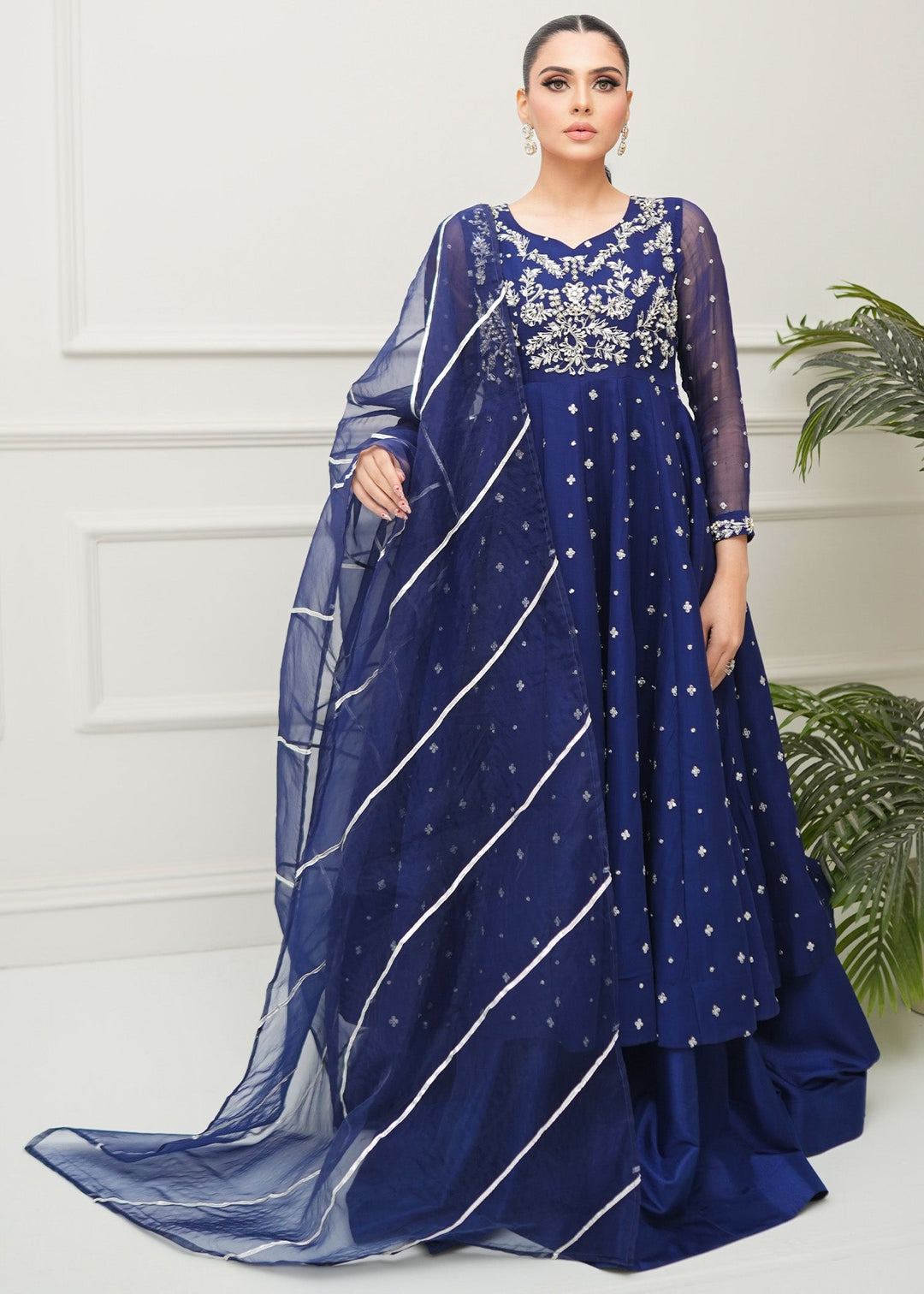 Allure By Ih - Sundae Jacquard Lehenga For Women - Navy - 3 Piece