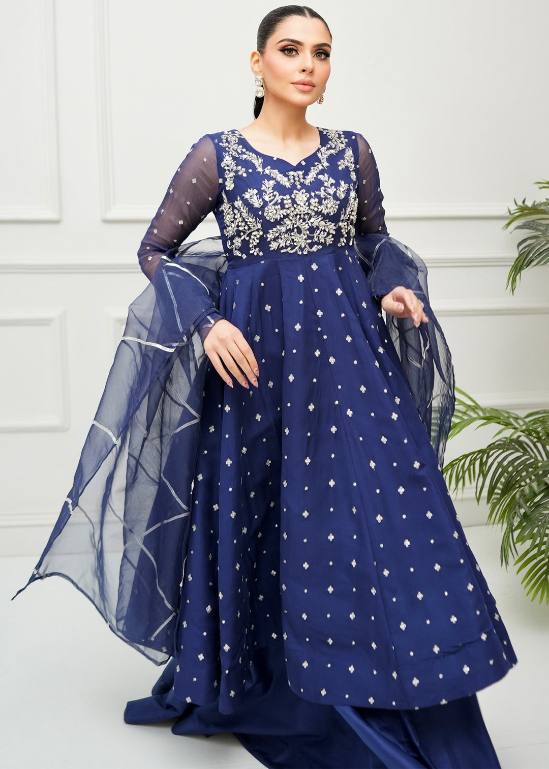Allure By Ih - Sundae Jacquard Lehenga For Women - Navy - 3 Piece