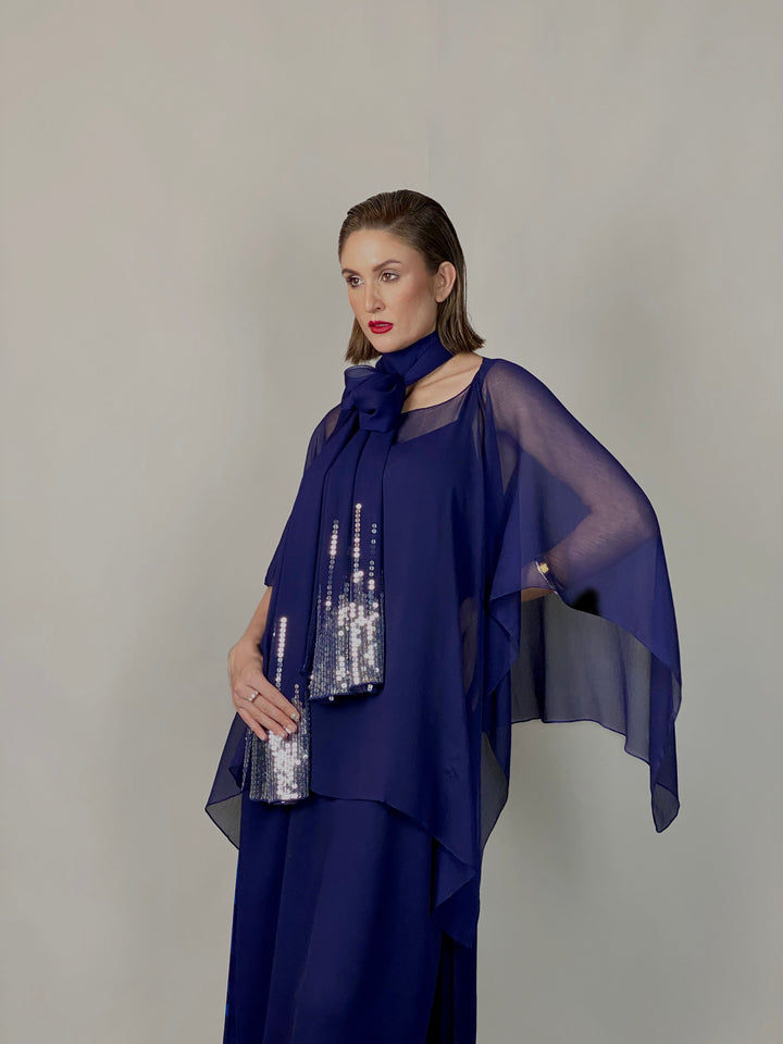 Maheen Khan - Midnight Shimmer Stole - NAVY - Blended Chiffon - 1 Piece