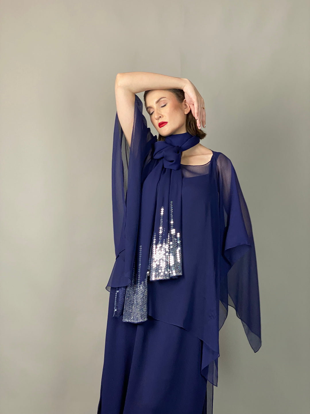 Maheen Khan - Midnight Shimmer Stole - NAVY - Blended Chiffon - 1 Piece