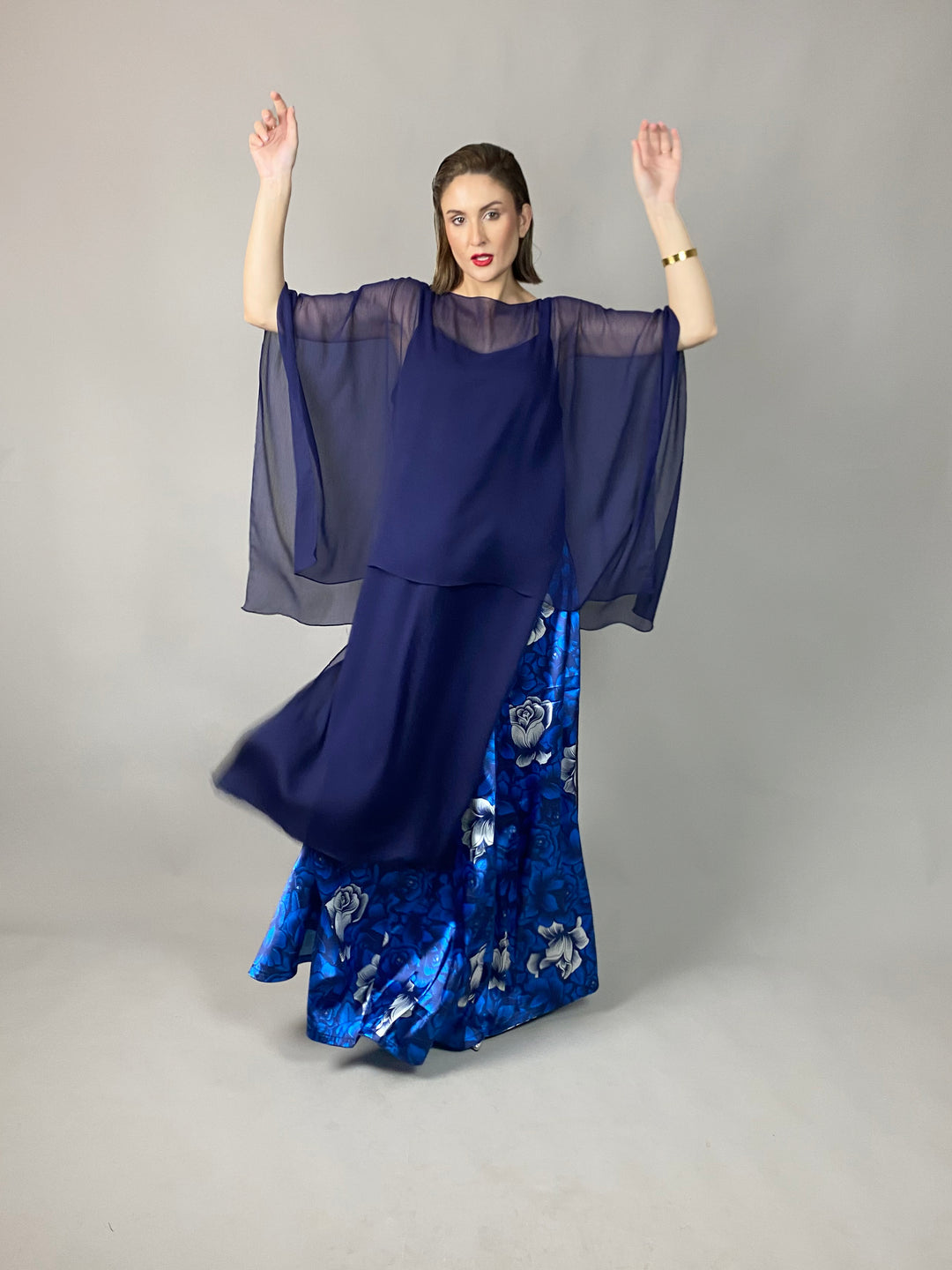 Maheen Khan - Midnight Symphony - NAVY - Blended Chiffon + Satin Silk - 3 Piece