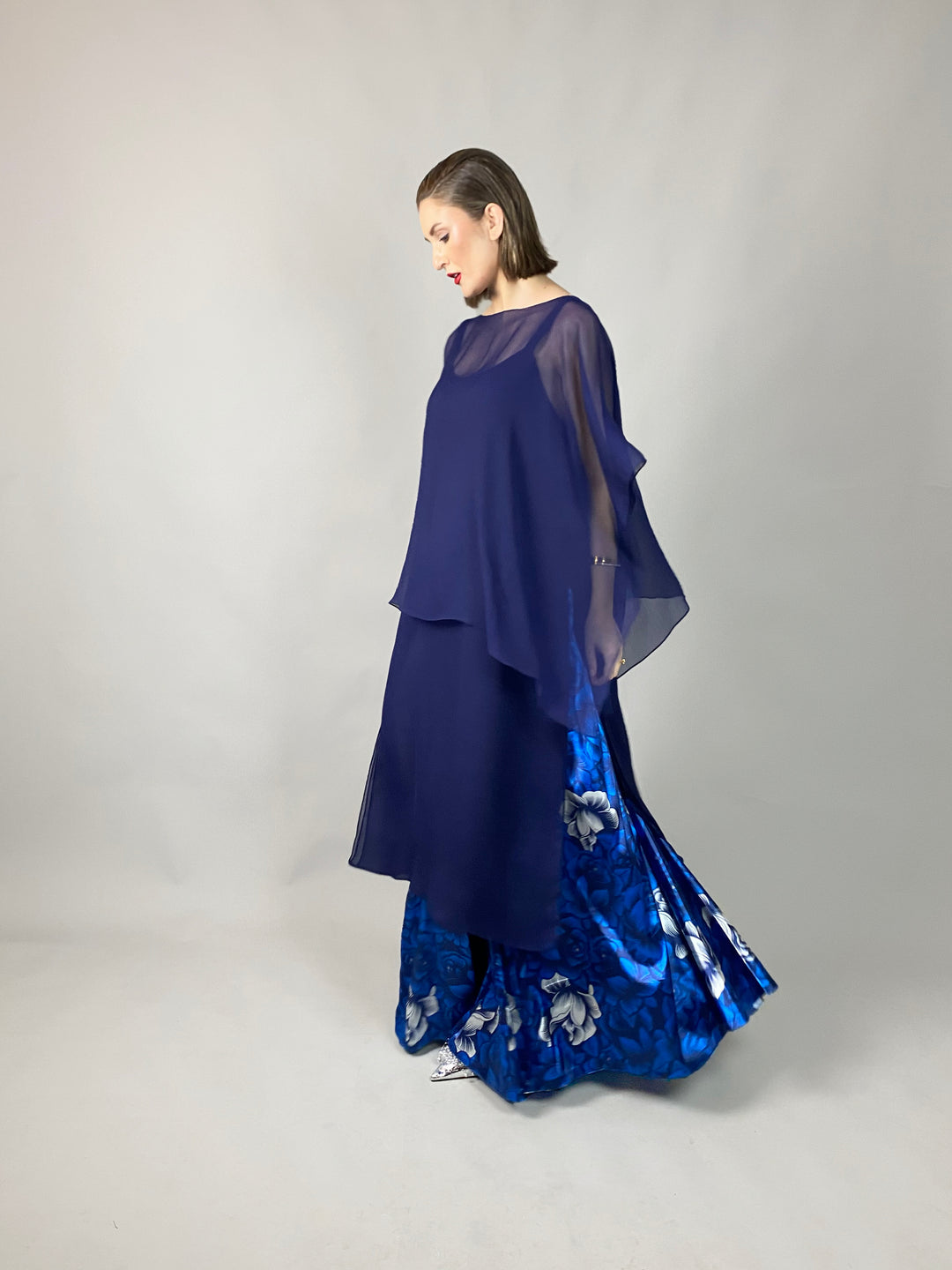 Maheen Khan - Midnight Symphony - NAVY - Blended Chiffon + Satin Silk - 3 Piece
